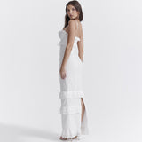 Woochic V-Neck Crochet High Waist Strappy Cocktail Dress