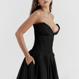 Woochic robe cocktail col en V dos nu cintrée bustier