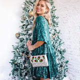 Woochic Sparkly Sequins A-Line Crew Neck Cocktail Dress