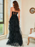 Woochic large size cocktail dress cut-outs tulle lace and strapless, evening