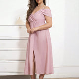 Woochic robe cocktail grande taille à bretelles,design,rose