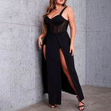 Woochic plus size cocktail dress with straps and backless tulle slit 