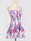 Woochic cocktail dress printed embroidery strapless with double ruffles