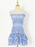 Woochic strapless trapeze cocktail dress off the shoulders embroidery, short