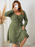 Woochic robe grande taille col carré taille cintrée manches longues