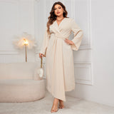 Woochic robe grande taille col en V cintrée irrégulier,design