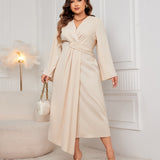 Woochic robe grande taille col en V cintrée irrégulier,design