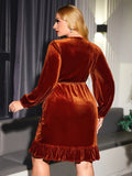 Woochic robe grande taille col en V dentelle cintrée en velours