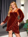 Woochic robe grande taille col en V dentelle cintrée en velours