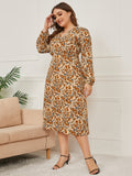 Woochic robe grande taille col en V imprimé à lacets