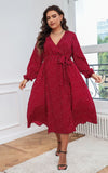 Woochic robe grande taille col en V imprimé à pois fendue