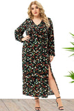 Woochic robe grande taille col en V imprimé fendue trapèze manches longue