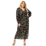 Woochic robe grande taille col en V imprimé fendue trapèze manches longue