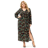 Woochic robe grande taille col en V imprimé fendue trapèze manches longue