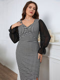 Woochic robe grande taille col en V rayure manches évasées