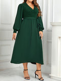 Woochic robe grande taille col en V taille haute ceinture