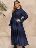 Woochic robe grande taille col en rond imprimé pois trapèze manches évasées