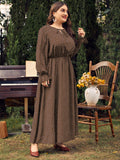 Woochic robe grande taille col en rond imprimé pois trapèze manches évasées