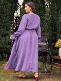 Woochic robe grande taille col en rond imprimé pois trapèze manches évasées