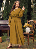 Woochic robe grande taille col en rond imprimé pois trapèze manches évasées