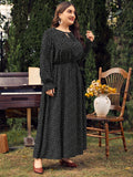 Woochic robe grande taille col en rond imprimé pois trapèze manches évasées