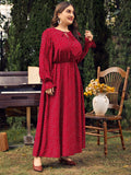 Woochic robe grande taille col en rond imprimé pois trapèze manches évasées