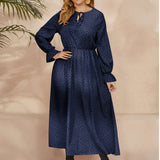 Woochic robe grande taille col en rond imprimé pois trapèze manches évasées