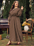 Woochic robe grande taille col en rond imprimé pois trapèze manches évasées