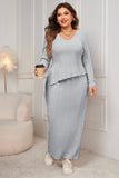 Woochic robe grande taille deux-pièces col en V cintrée irrégulier fendue gris 1XL 