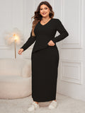 Woochic robe grande taille deux-pièces col en V cintrée irrégulier fendue