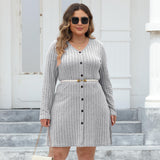 Woochic robe grande taille robe en maille à rayures col en V