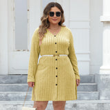 Woochic robe grande taille robe en maille à rayures col en V