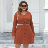 Woochic robe grande taille robe en maille à rayures col en V