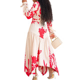 Woochic robe cocktail grande taille avec motif floral-blanc et rouge