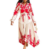 Woochic robe cocktail grande taille avec motif floral-blanc et rouge