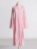 Woochic Ruffle Lace Flare Sleeve Embroidered Pleated Maxi Dress