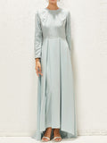 Woochic shiny sequin maxi dress round neck long sleeve elegant prom dress