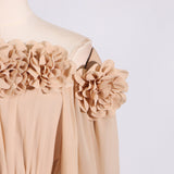 Woochic strapless long dress lantern sleeves three-dimensional flowers ruffled