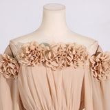 Woochic strapless long dress lantern sleeves three-dimensional flowers ruffled