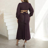 Woochic robe longue col en V grande taille, automne-hiver