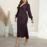 Woochic robe longue col en V grande taille, automne-hiver