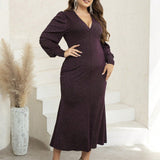 Woochic robe longue col en V grande taille, automne-hiver