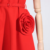 Woochic V-Neck A-Line Ruffle Stitching High Waist Long Dress