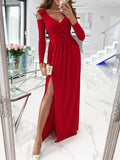 Woochic robe longue fendu le côté mode de soirée rouge