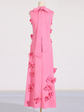 Woochic three-dimensional flower sleeveless stand-up collar A-line stitching long dress