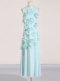 Woochic three-dimensional flower sleeveless stand-up collar A-line stitching long dress