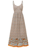 Woochic robe longue imprimé à fleurie à fines brides bohème de plage