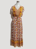 Woochic robe longue imprimé à fleurie v-cou bohème de plage orange