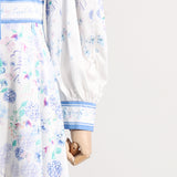 Woochic floral print long dress with lace-up long sleeves, court style