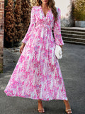 Woochic robe longue mousseline imprimé à fleurie fendu le côté v-cou élégant bal de promo
